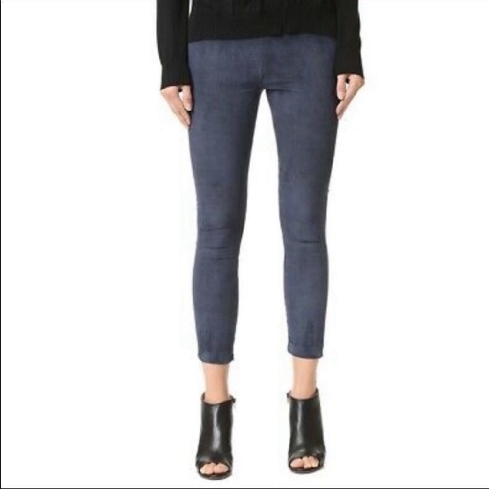 THEPERFEXT Brittany Suede Leather Pants with Hidden Zipper Navy Blue Sz S